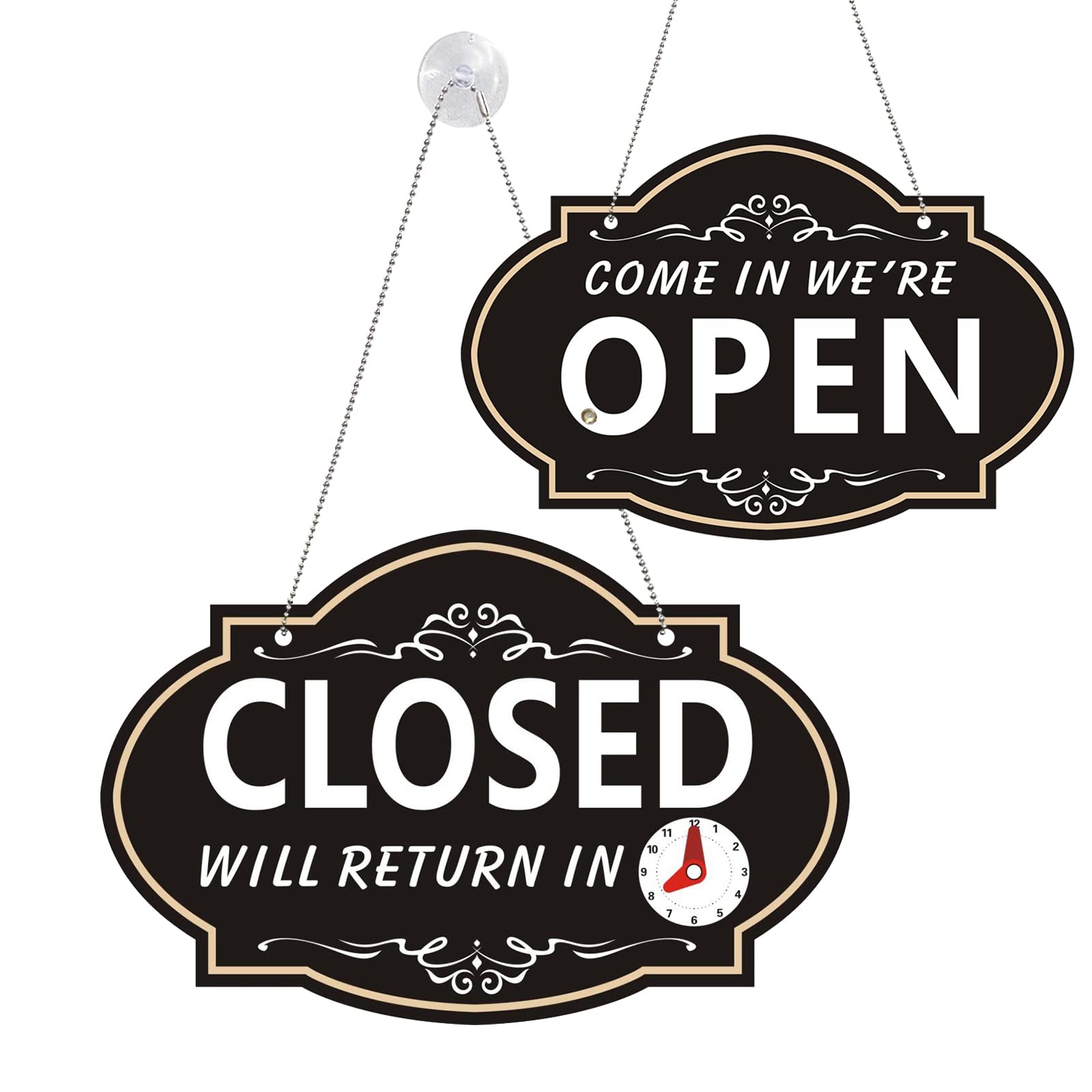 Adfitjo Open Sign, 11.6' X 7.7' Open Signs For Business, Double Sides With Will Return    Clock,Business Store Office Bars Ret
