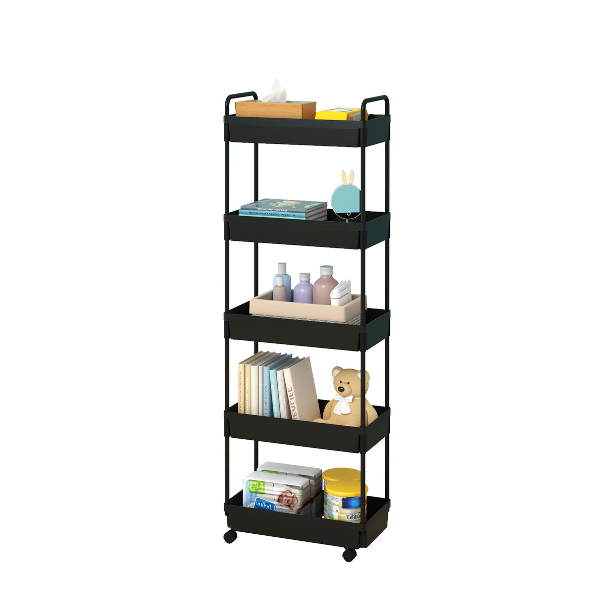 Kaitiemoo 5-Tier Storage Cart,Shelf Organizer Mobile Shelving ,Utility Rolling Cart,Multifunction Movable Storage Organizer With