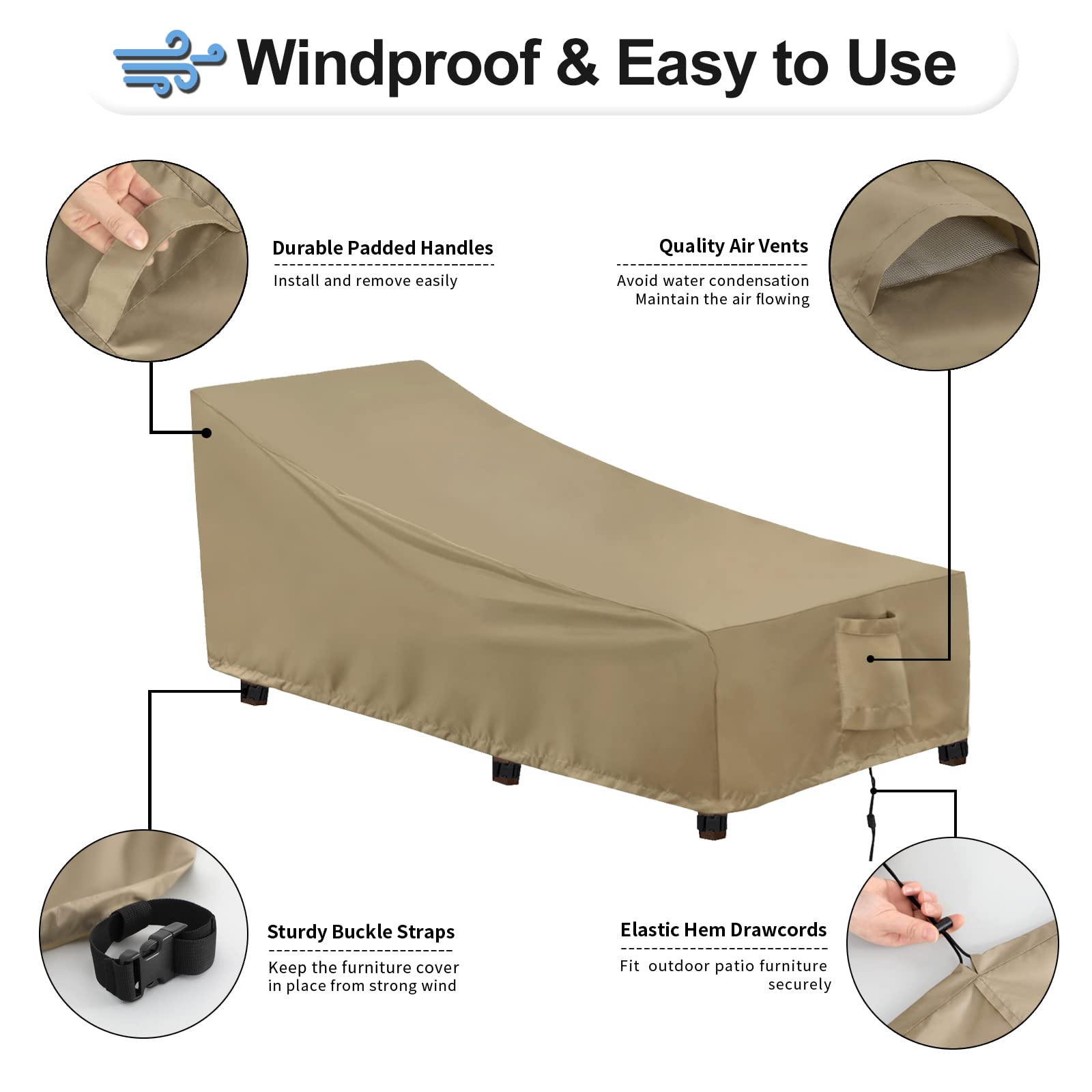 OutdoorLines Waterproof Patio Chaise Lounge Chair Cover, UV Resistant, Heavy Duty, Camel, 2 Pack, 78x35.5x33 Inches