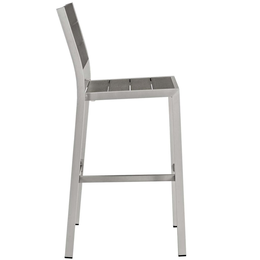 Modway Shore Aluminum 3-Piece Outdoor Patio Pub Bistro Set with 28" Bar Table and Two Armless Bar Stools in Silver Gray