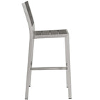 Modway Shore Aluminum 3-Piece Outdoor Patio Pub Bistro Set with 28" Bar Table and Two Armless Bar Stools in Silver Gray