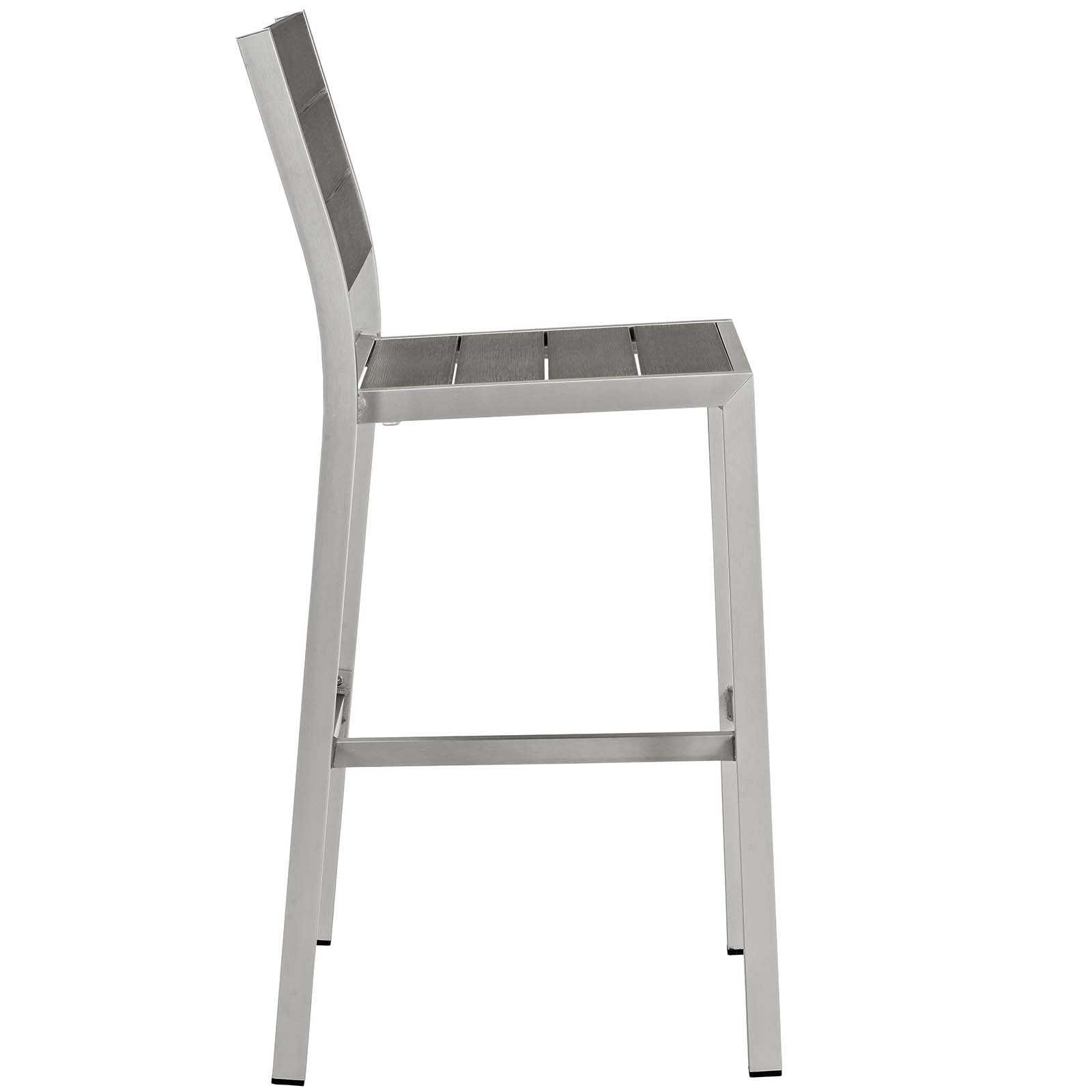 Modway Shore Aluminum 3-Piece Outdoor Patio Pub Bistro Set with 28" Bar Table and Two Armless Bar Stools in Silver Gray