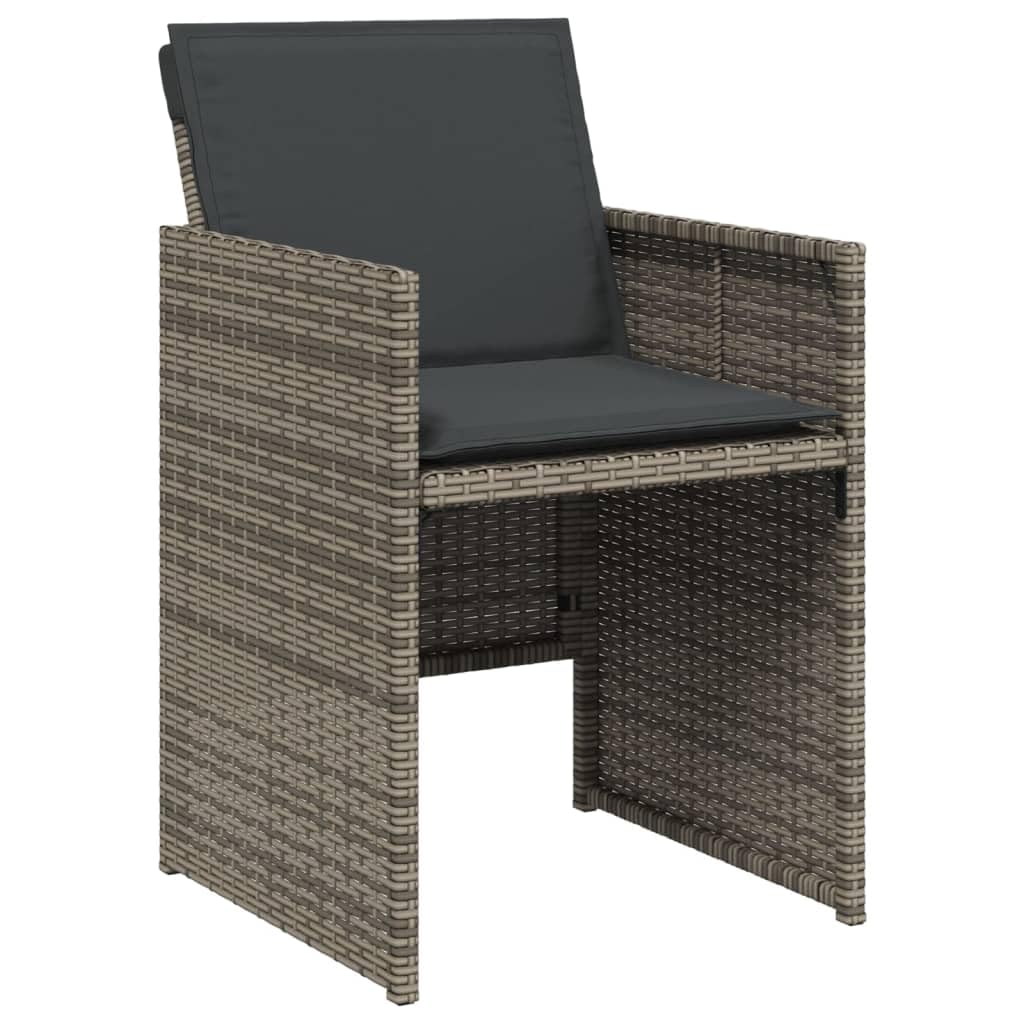 vidaXL Patio Chairs with Cushions – Outdoor Garden Furniture Set 4 Pcs Gray Poly Rattan, Foldable Flap Backrest, Powder-Coated Steel Frame, Removable Covers
