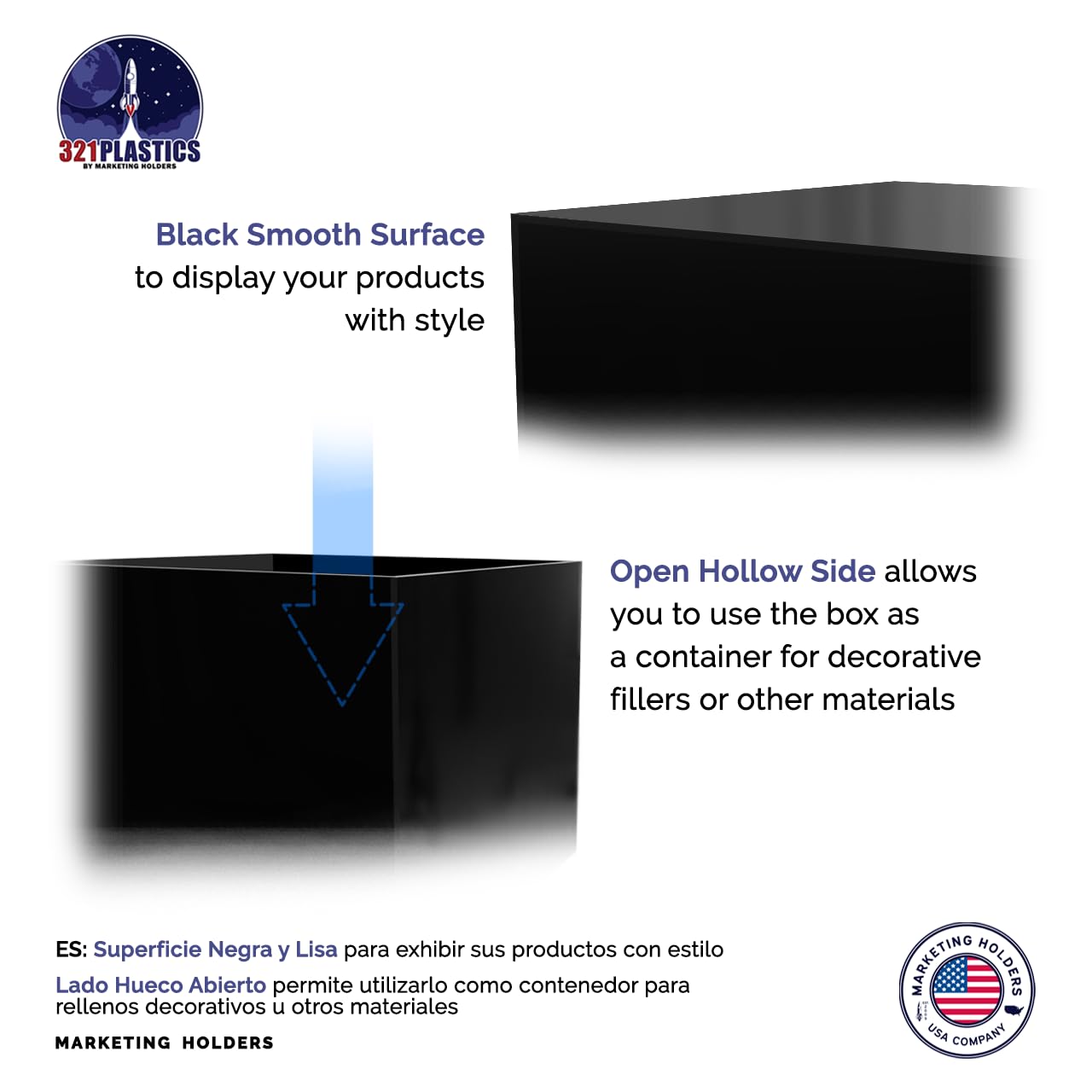 12'' X 12'' X 9'' Acrylic Display Riser Box With One Open Side No Lid Glossy Black Versatile Square Merchandise Storage Bin Or R