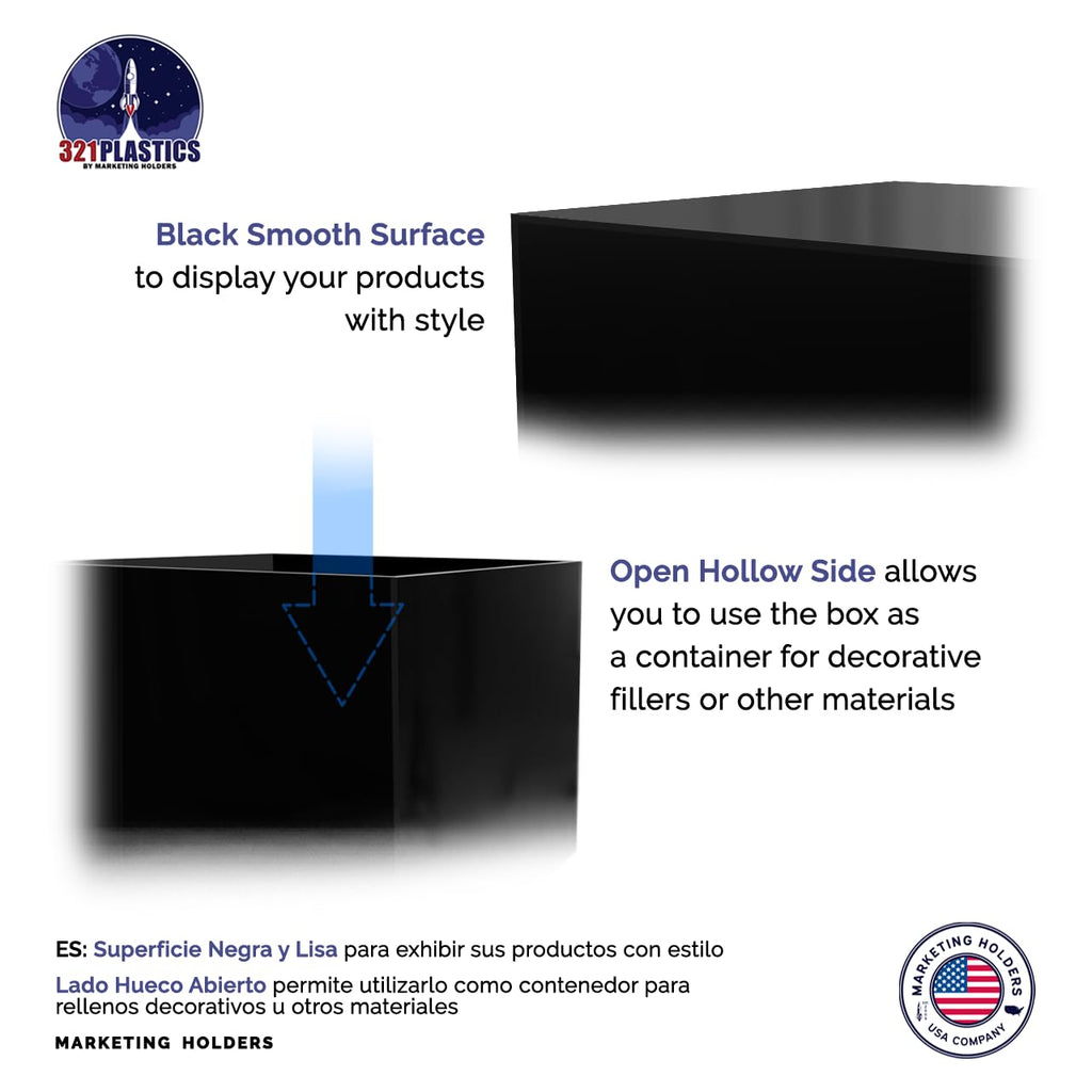 12'' X 12'' X 9'' Acrylic Display Riser Box With One Open Side No Lid Glossy Black Versatile Square Merchandise Storage Bin Or R