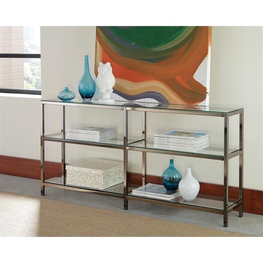 Coaster Furniture Book Case Coaster Contemporary Black Nickel Finished Two Tier Metal Bookcase/Console with Glass Shelves 801018
