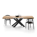 Mobili Fiver, Emma 63(94.5) X35.4 In Extendable Table, Rustic Oak With Black Crossed Legs, For 6-10 People, Expandable Dining Table For Kitchen, Living Room, Italian Furniture