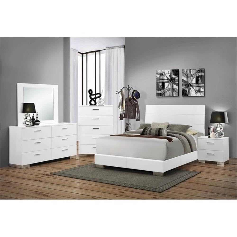 Coaster Felicity Eastern King Bed 6-Piece Set, White High Gloss