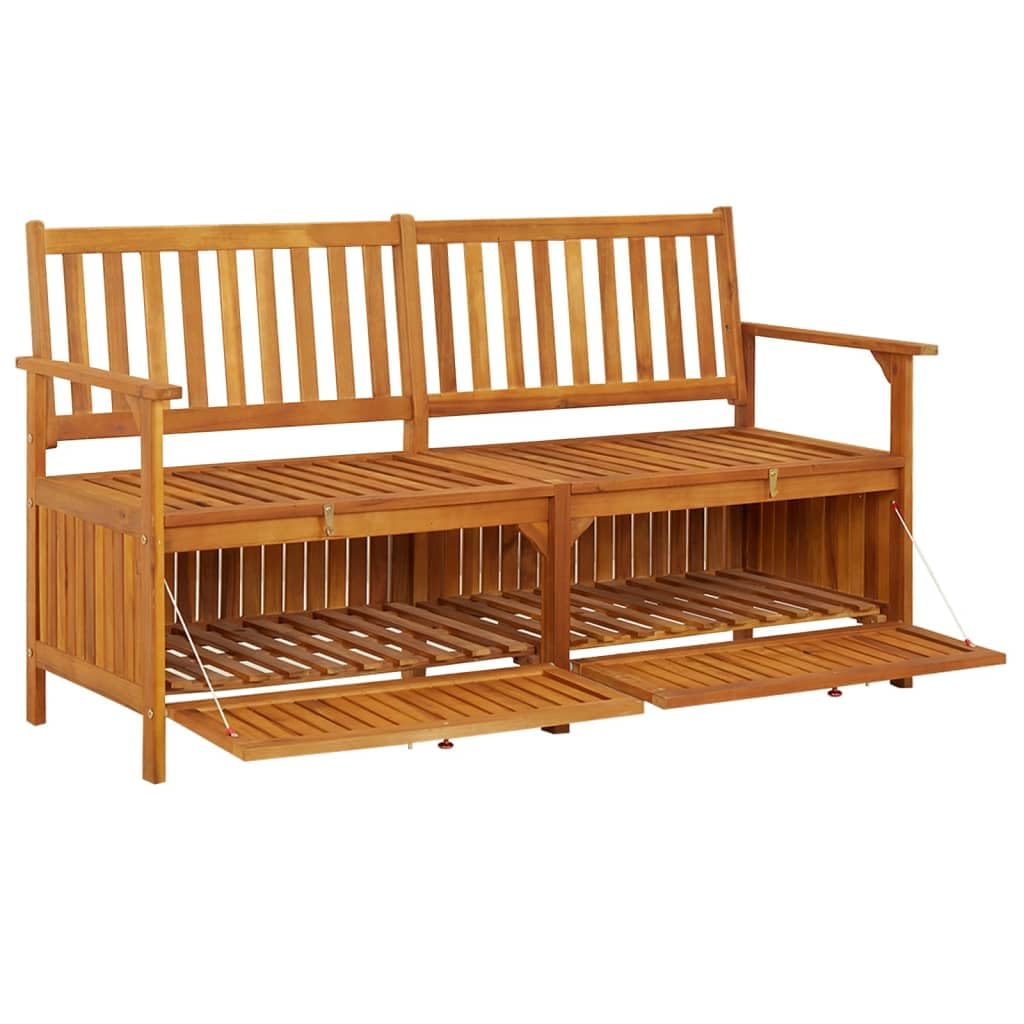 vidaXL Indoor and Outdoor Storage Bench – Solid Acacia Wood, Stable Seating, Ample Storage, Ideal for Patio, Weather Resistant, Comes with Cushion