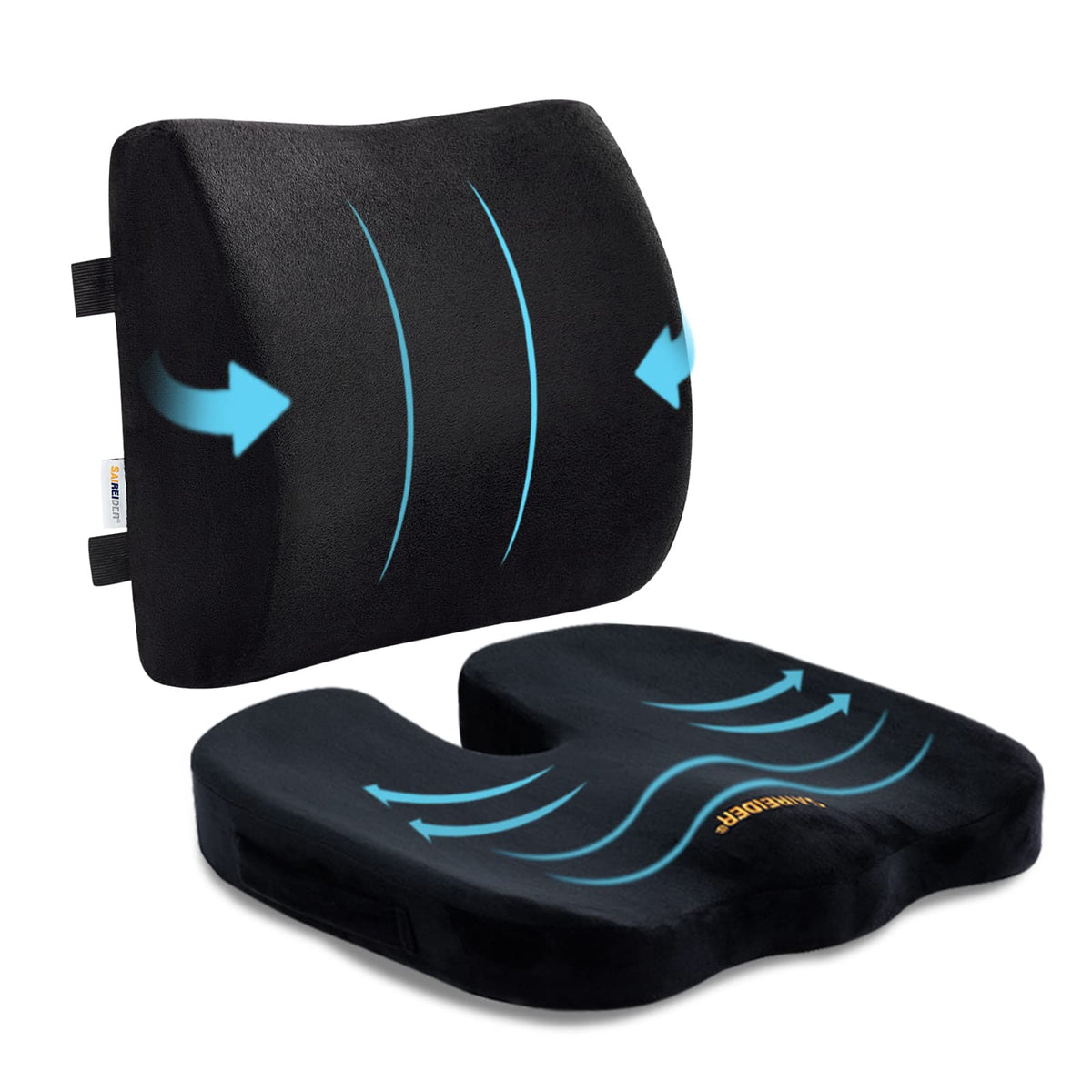 Saireider Seat Cushion And Lumbar Support Pillow For Office Chair, Memory Foam Car Seat Cushions Back Support Pillows, Help Reli