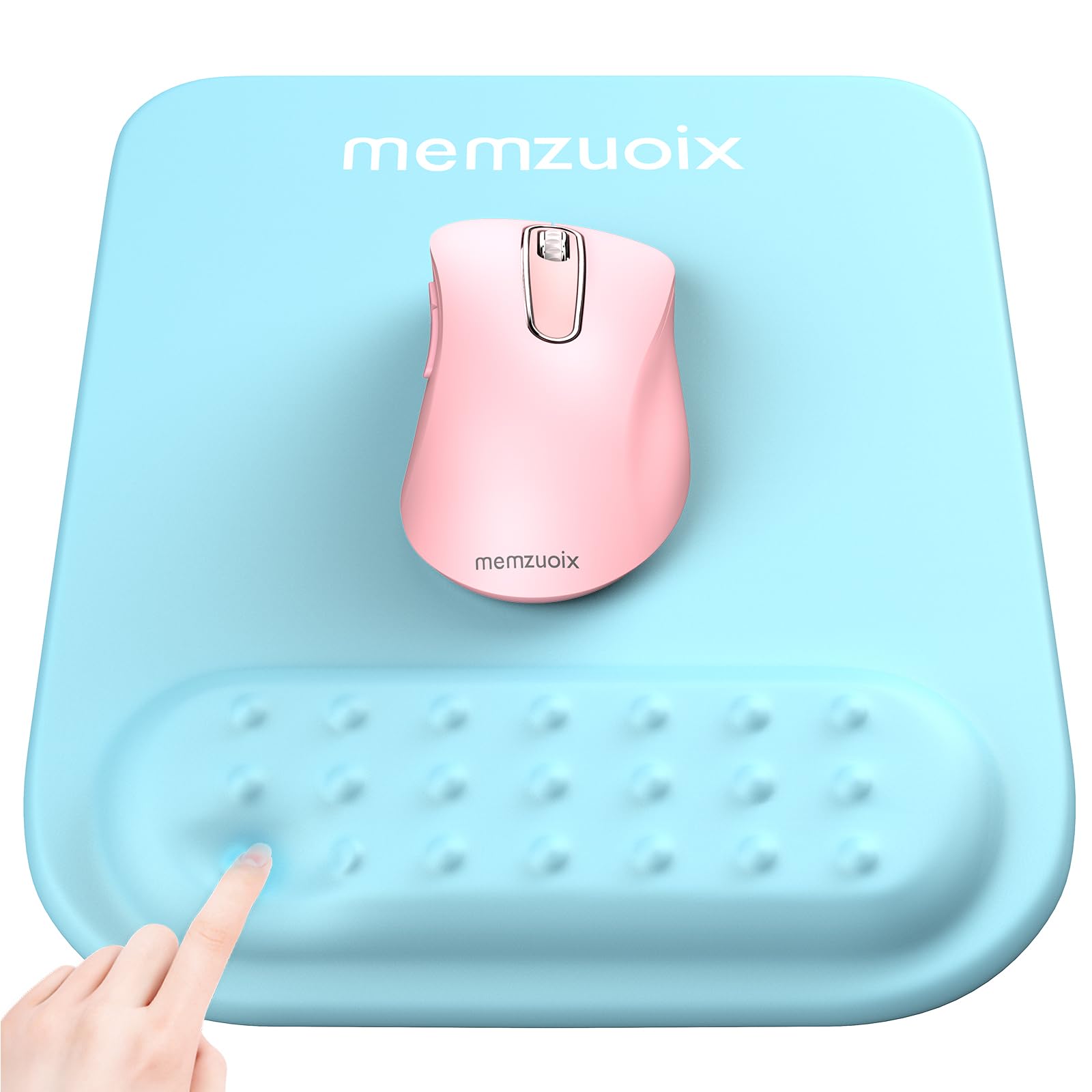 Memzuoix Blue Ergonomic Mouse Pad With Wrist Rest Support,Premium Memory Foam Cushioning For Pain Relief, Non-Slip Pu Base For S