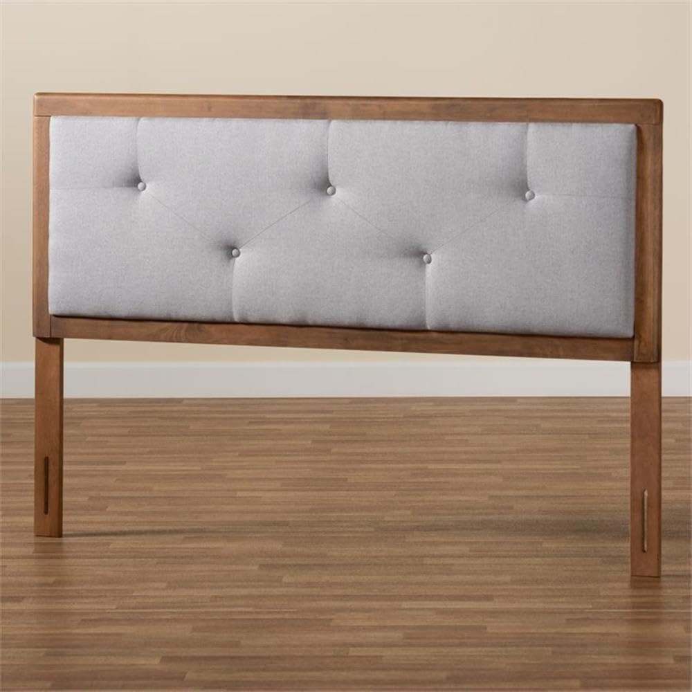 Baxton Studio Abner Modern and Contemporary Transitional Light Grey Fabric Upholstered and Walnut Brown Finished Wood King Size Headboard