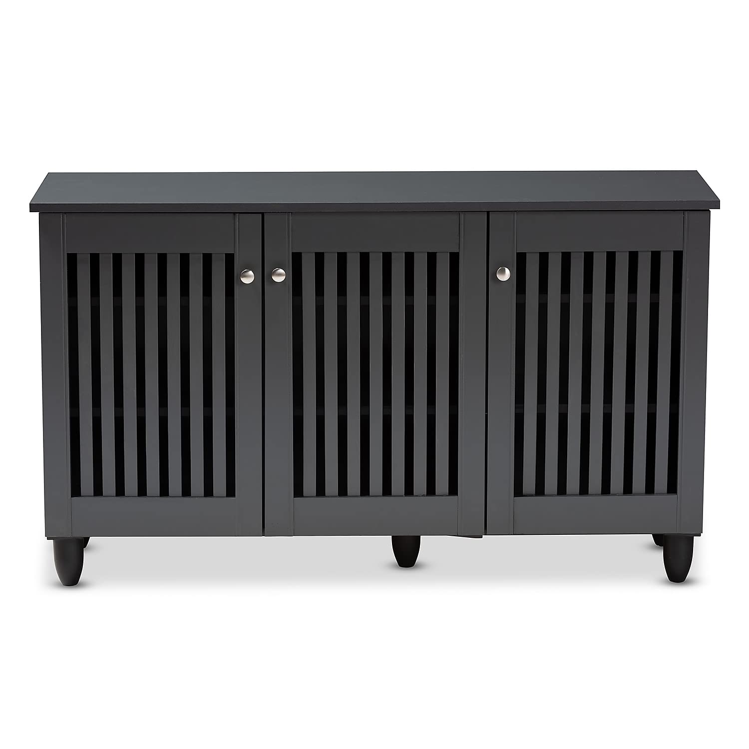 Baxton Studio Fernanda Modern and Contemporary Dark Gray 3-Door Wooden Entryway Shoe Storage Wide Cabinet
