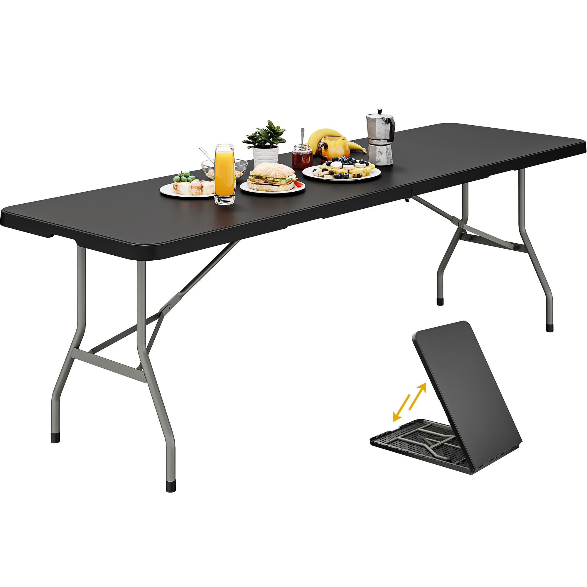 YITAHOME 8FT Heavy Duty Folding Table for Indoors & Outdoors Use, Versatile Rectangle Folding Table with Carrying Handle for Cam