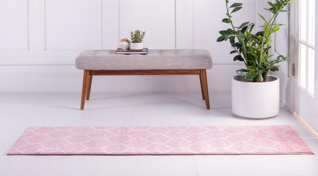 Unique Loom Trellis Frieze Collection Area Rug - Rounded (2' X 13' 1'' Runner, Light Pink/ Ivory)