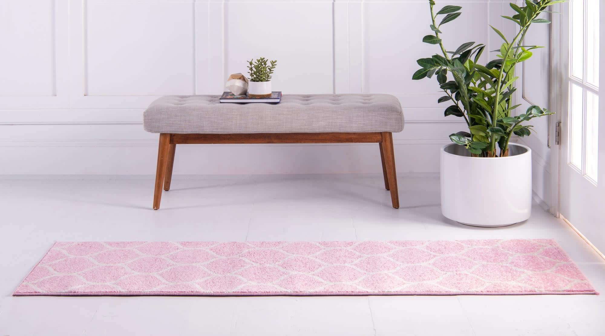 Unique Loom Trellis Frieze Collection Area Rug - Rounded (2' X 8' 8'' Runner, Light Pink/ Ivory)