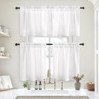 Homeideas White Kitchen Curtains 30 X 24 Inches 2 Panels Set Non-See-Through Privacy Semi Sheer Short Window Curtains Fish Bone