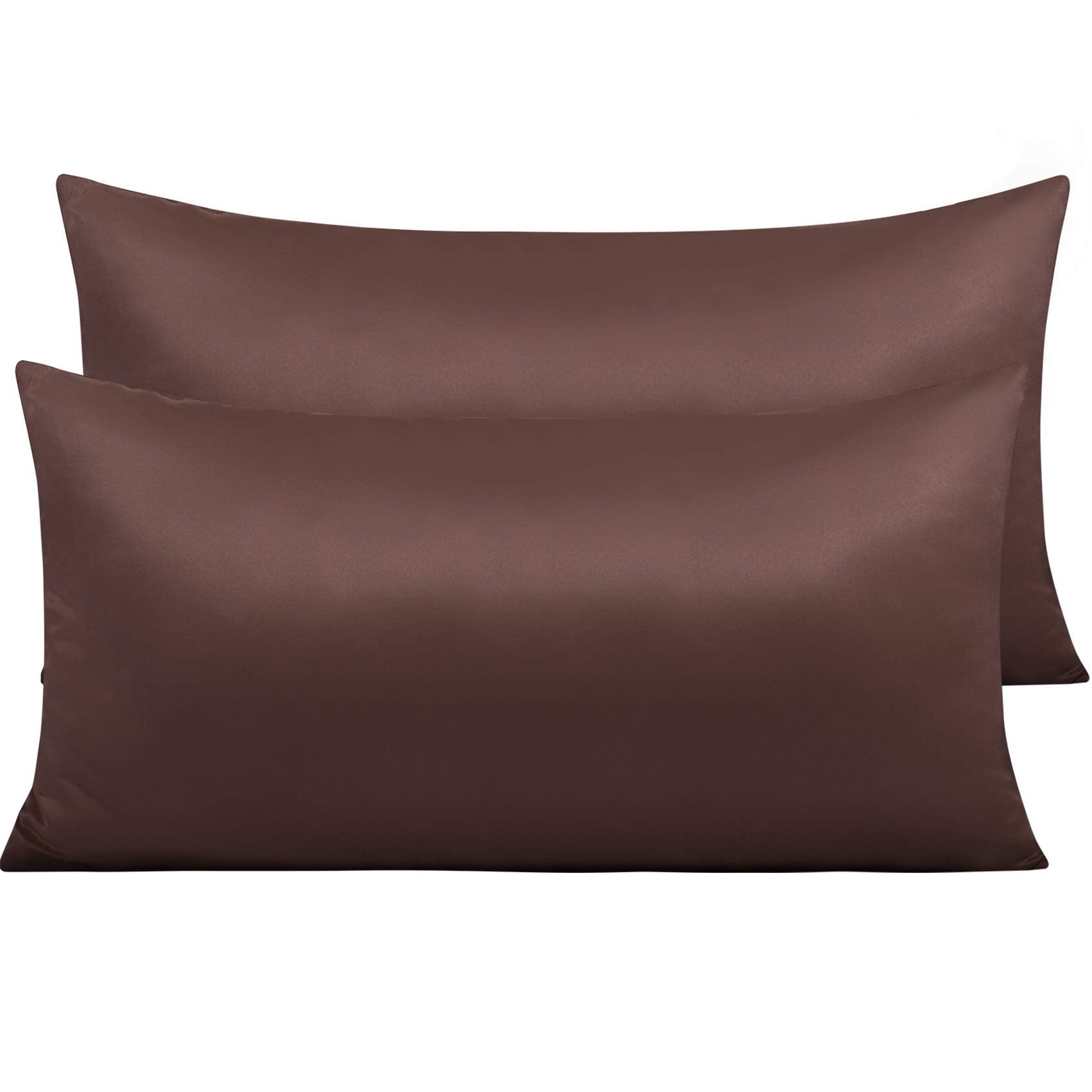 Ntbay Zippered Satin Pillow Cases For Hair And Skin, Luxury King Hidden Zipper Pillowcases Set Of 2, 20X36 Inches, Dark Brown