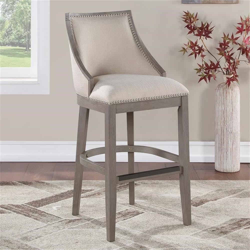American Woodcrafters Paighton Solid Wood Driftwood Gray Finish Wood 30-inch Seat Height Bar Stool