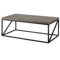 Benzara Industrial Style Minimal Coffee Table With Wooden Top And Metallic Base, Gray