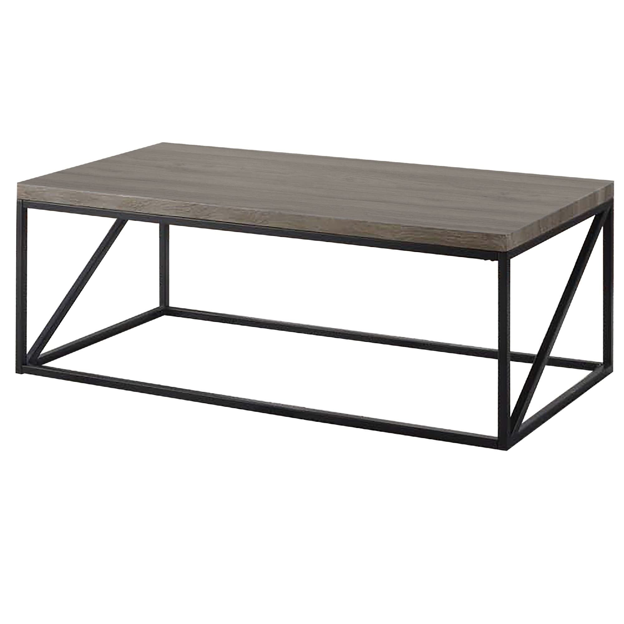 Benzara Industrial Style Minimal Coffee Table With Wooden Top And Metallic Base, Gray
