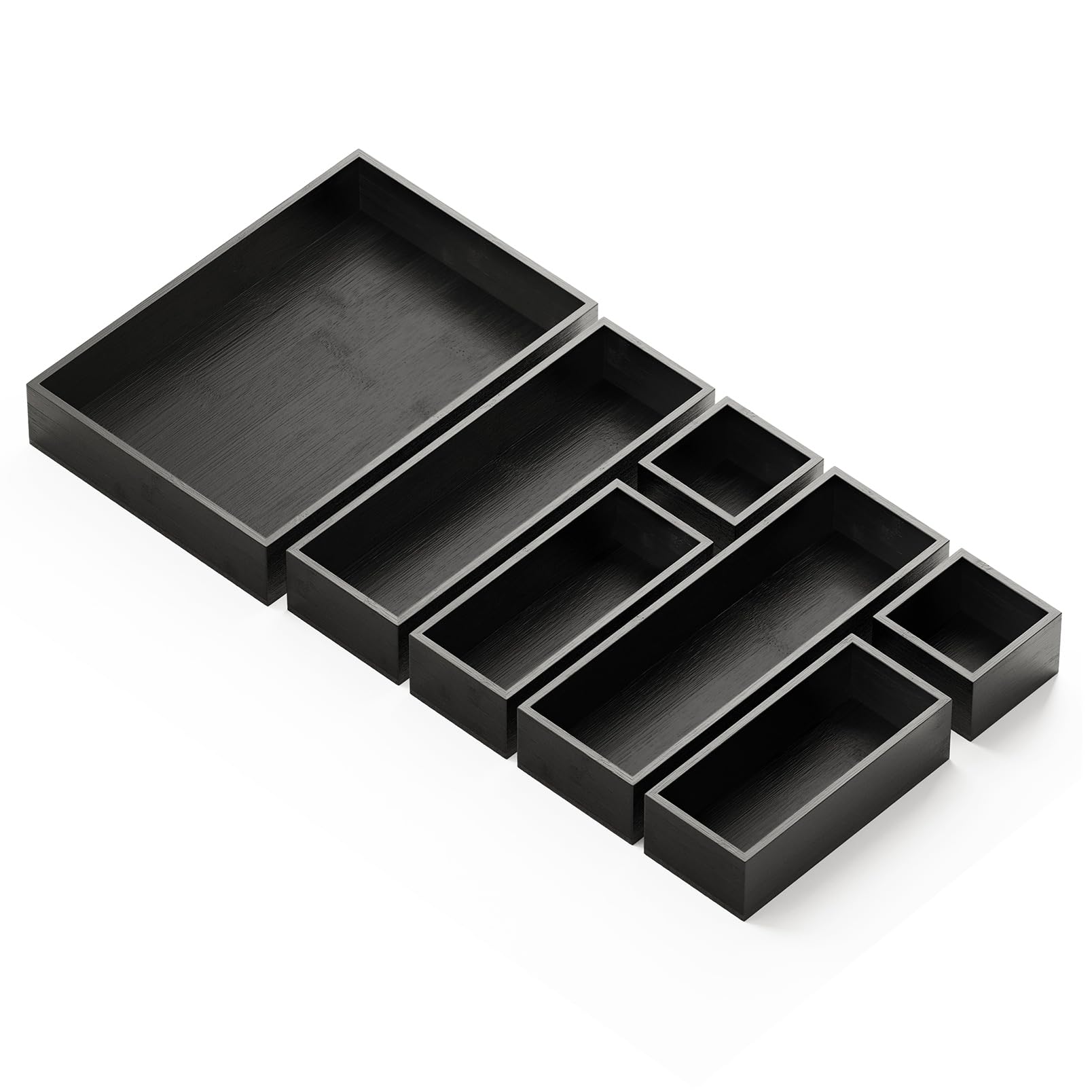 SpaceAid 7-Piece Bamboo Drawer Organizer Storage Boxes Set, Wood Tray Junk Drawer Organizers Multi-Use Divider Bins for Kitchen,