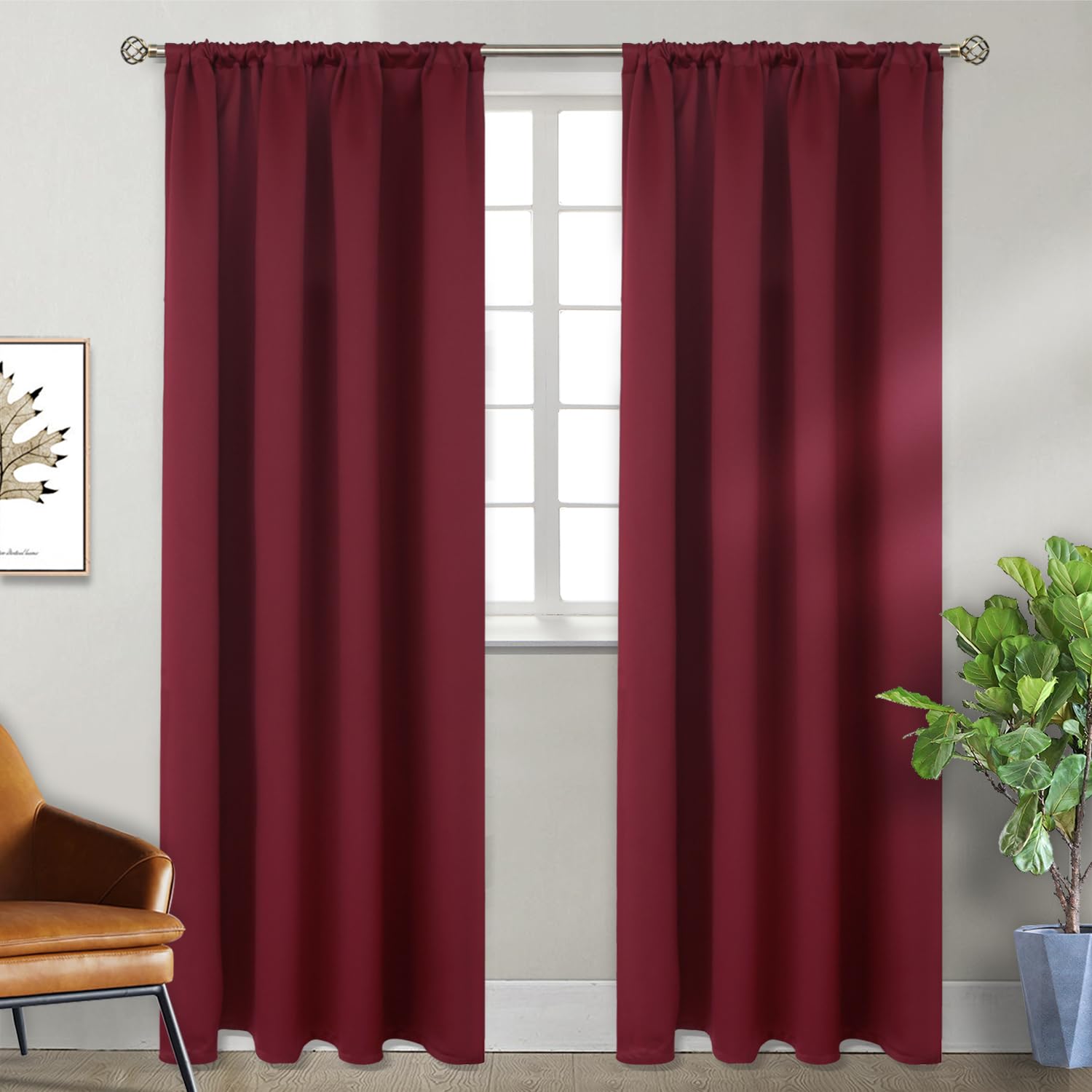 Bgment Rod Pocket Burgundy Blackout Curtains For Living Room 84 Inches Long - Thermal Insulated Room Darkening Curtain For Bedro
