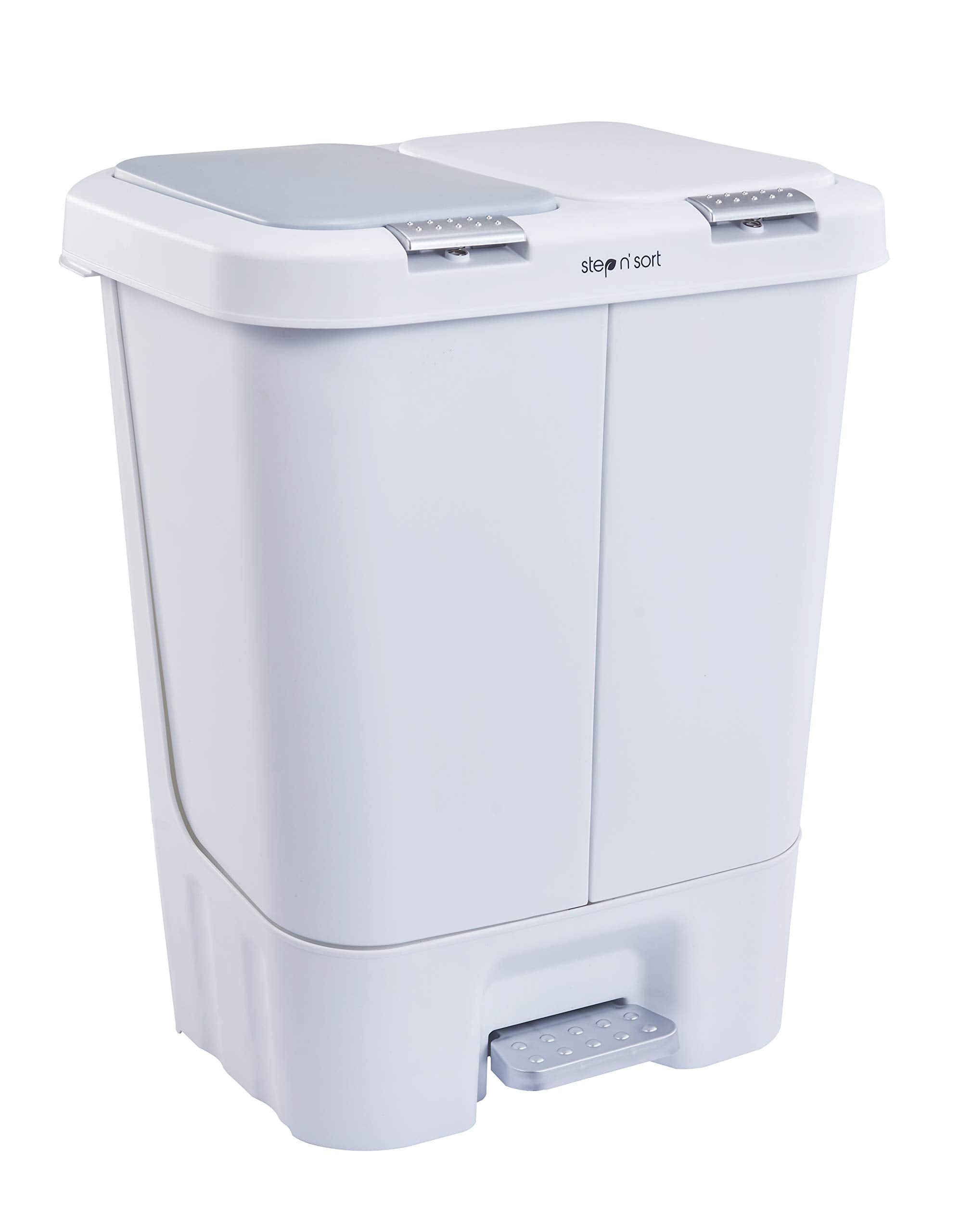 Step N' Sort 2 x 5.5 Gallon, Dual Trash and Recycling Bin with Slow Close Lid, White, 40 Liter (SNS402-W)