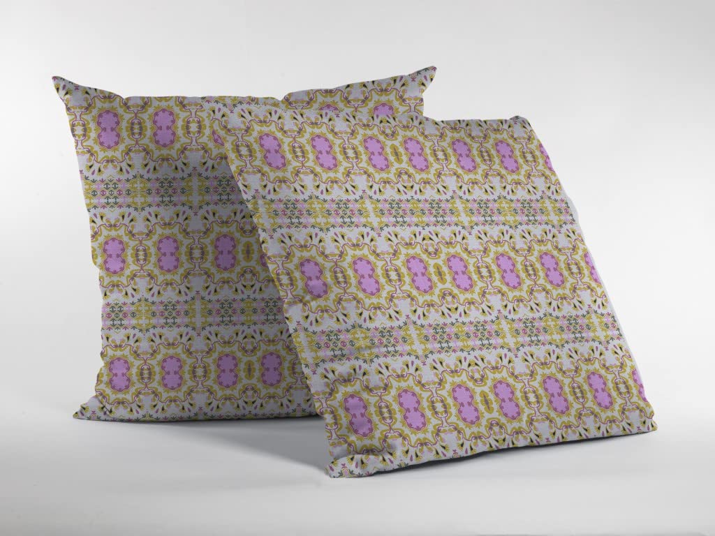 HomeRoots 18â€ Yellow Lavender Geofloral Suede Throw Pillow