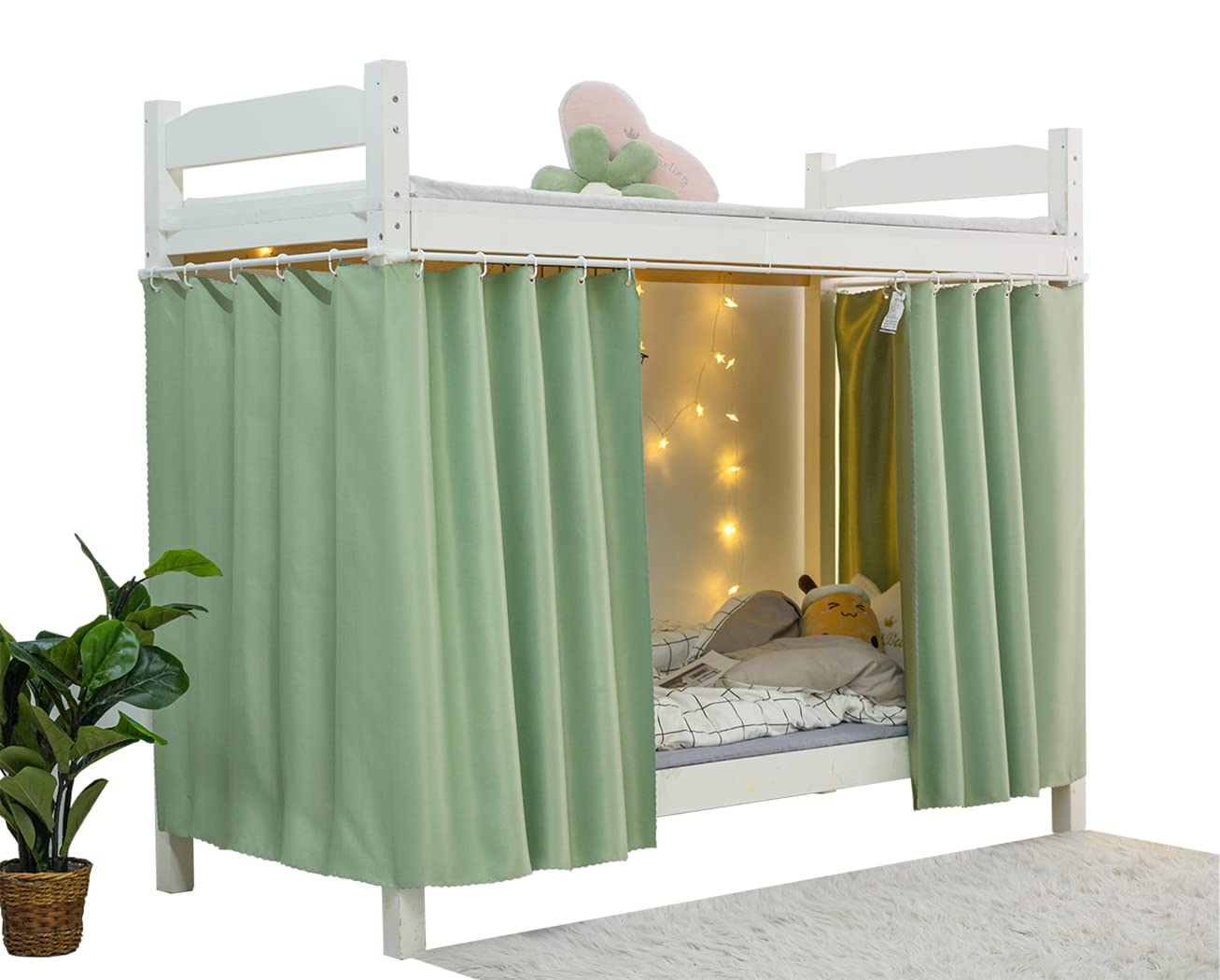 Teanea Heavy-Duty Blackout Bottom Bunk Bed Curtains Privacy Canopy Twin Size For Home Dorm, 2 Panels, Green