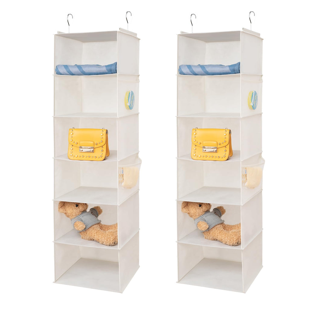 BrilliantJo 6 Shelves Hanging Closet Organizer, 2 Pack Hanging Storage with 4 Side Pockets for Clothes Shoes, 43.5''x12''x12''(B