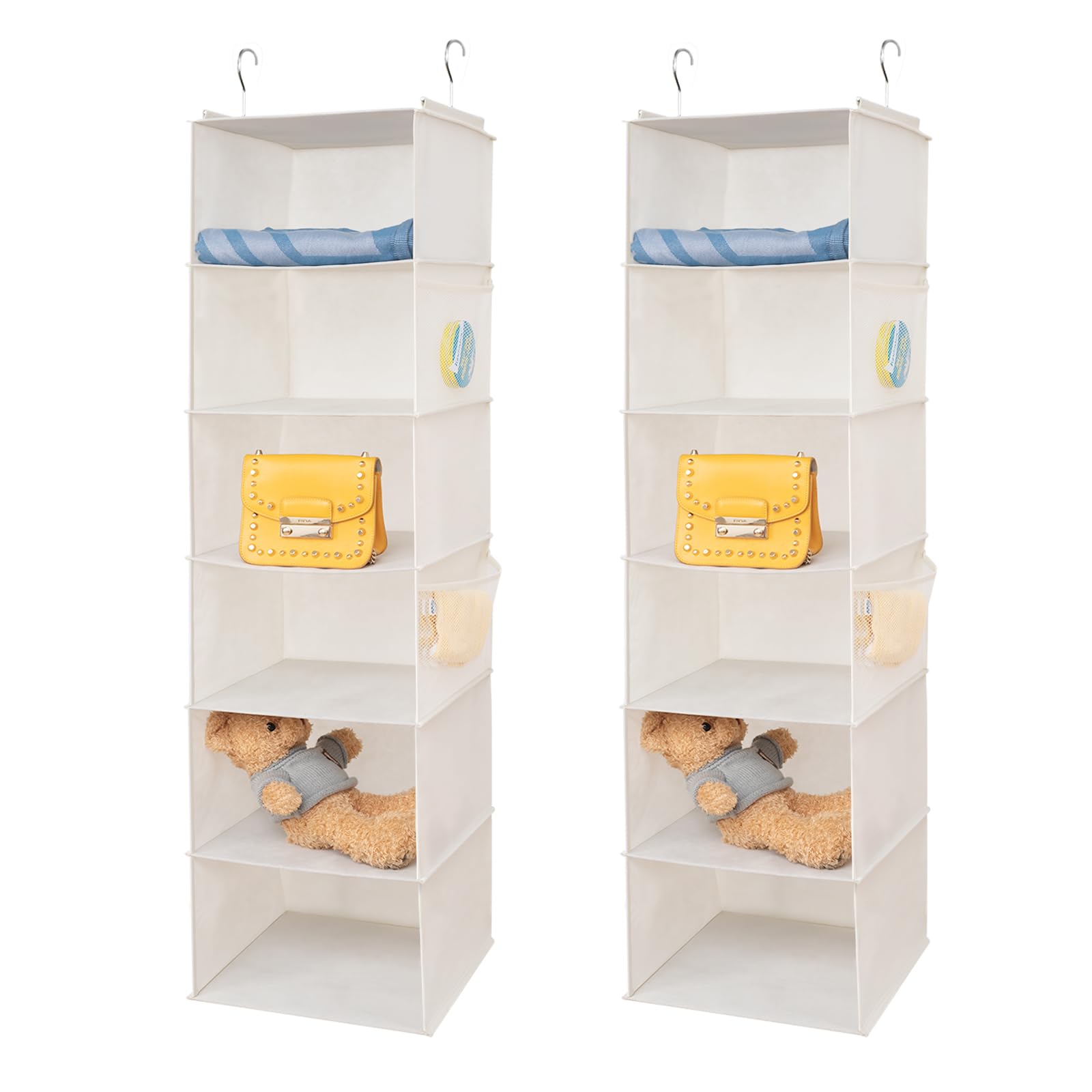 BrilliantJo 6 Shelves Hanging Closet Organizer, 2 Pack Hanging Storage with 4 Side Pockets for Clothes Shoes, 43.5''x12''x12''(B