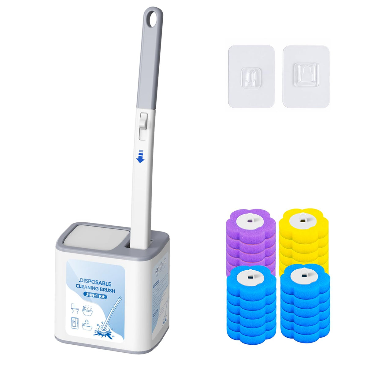 XJDR Toilet Brush and Holder  No Touch Wall Mount Disposable Bowl Cleaners Set,SnapOn Quick Cleanup Hygienic Wand,for Small Co
