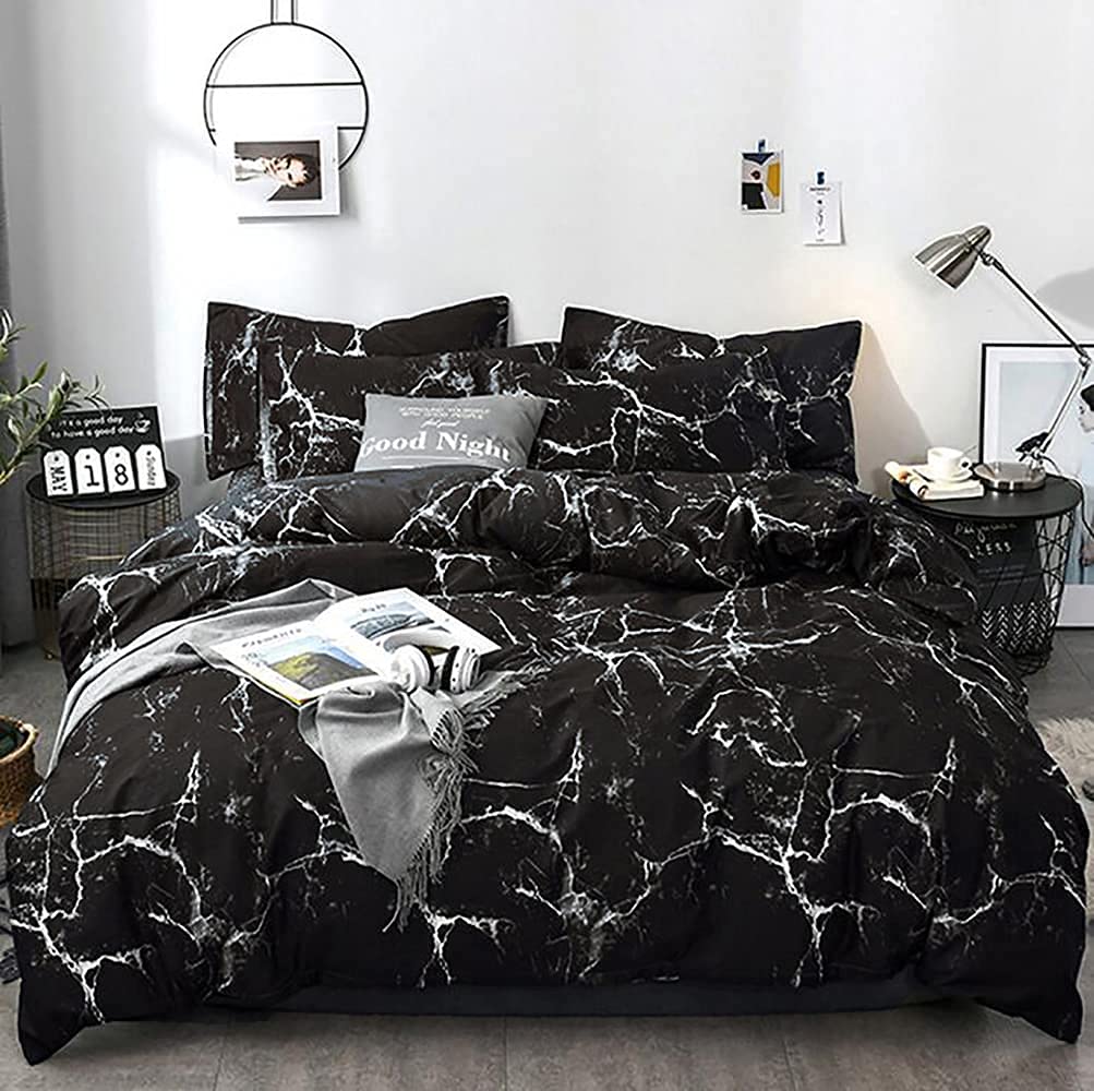 karever Black Marble Comforter Set King Black Bedding Set Women Black Marble Comforter Set Lightweight Soft Black Marble Bedding