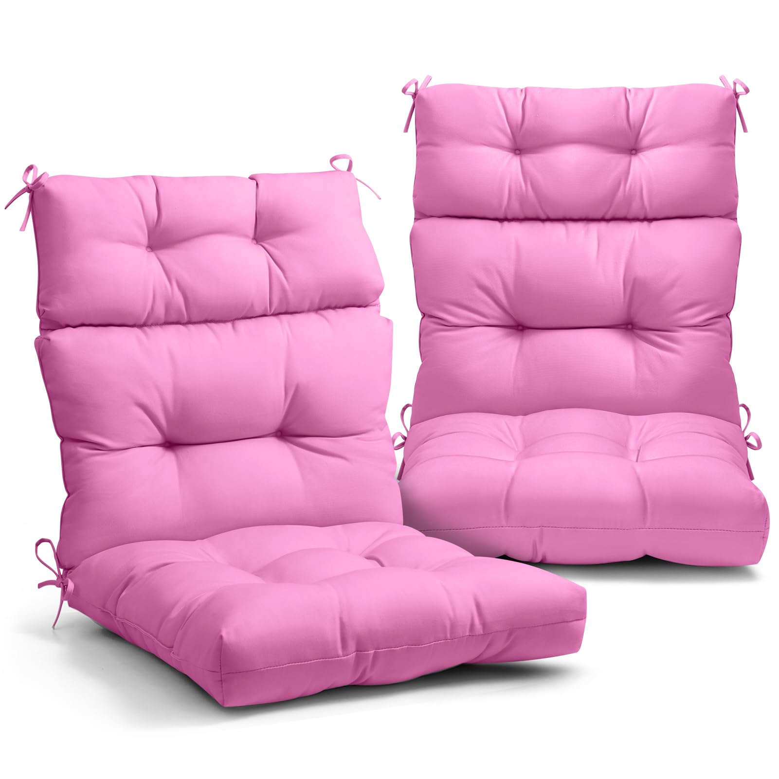 Eagle Peak Tufted Outdoor/Indoor High Back Patio Chair Cushions, Set Of 2, 46' X 22', Pink