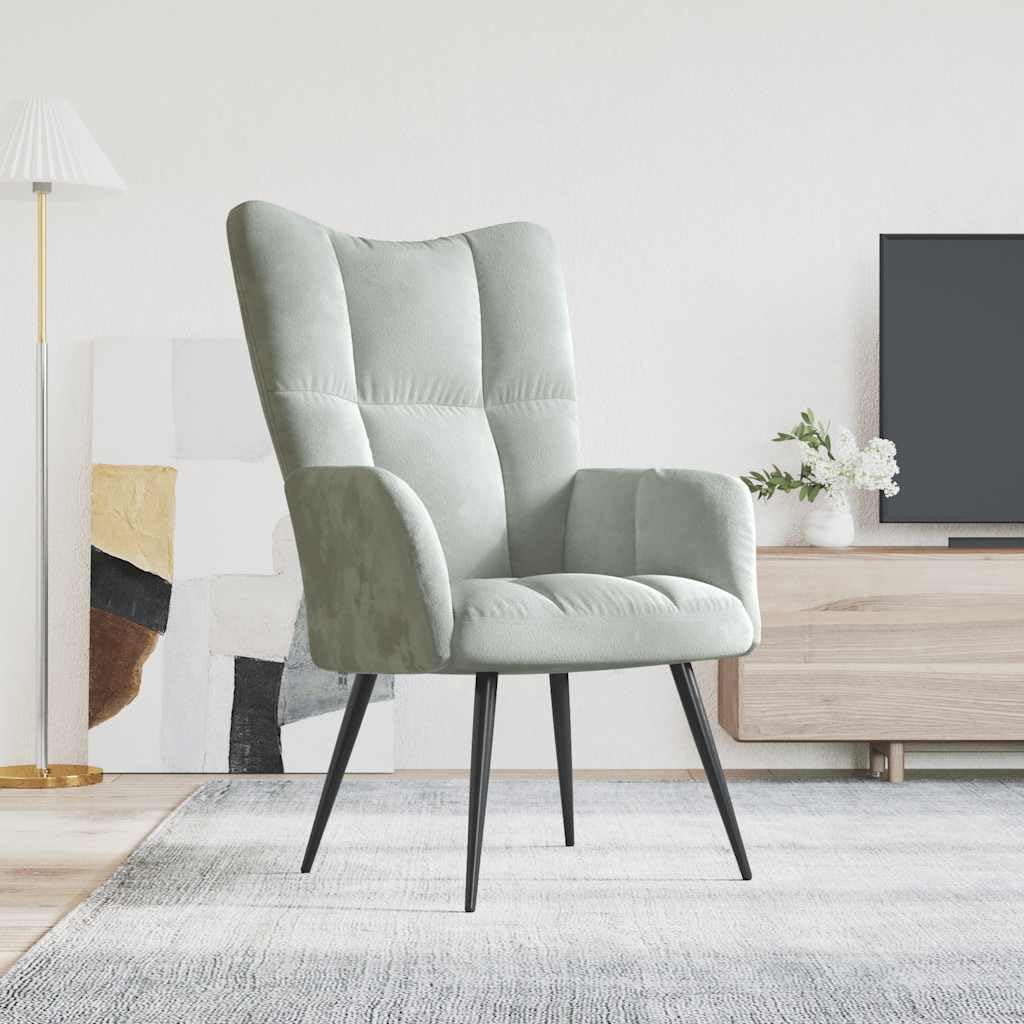 vidaXL Chic and Elegant Relaxing Chair - Soft Velvet Upholstery in Light Gray - Steel Framed Armchair for Living Room, Bedroom, Lounge Area