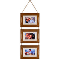 DLQuarts 5x7 Hanging Picture Frames Collage Wall Decor, 3 Opening 5x7 Matted to 3.5x5 Photo Rustic Wood Frame, Dark Walnut