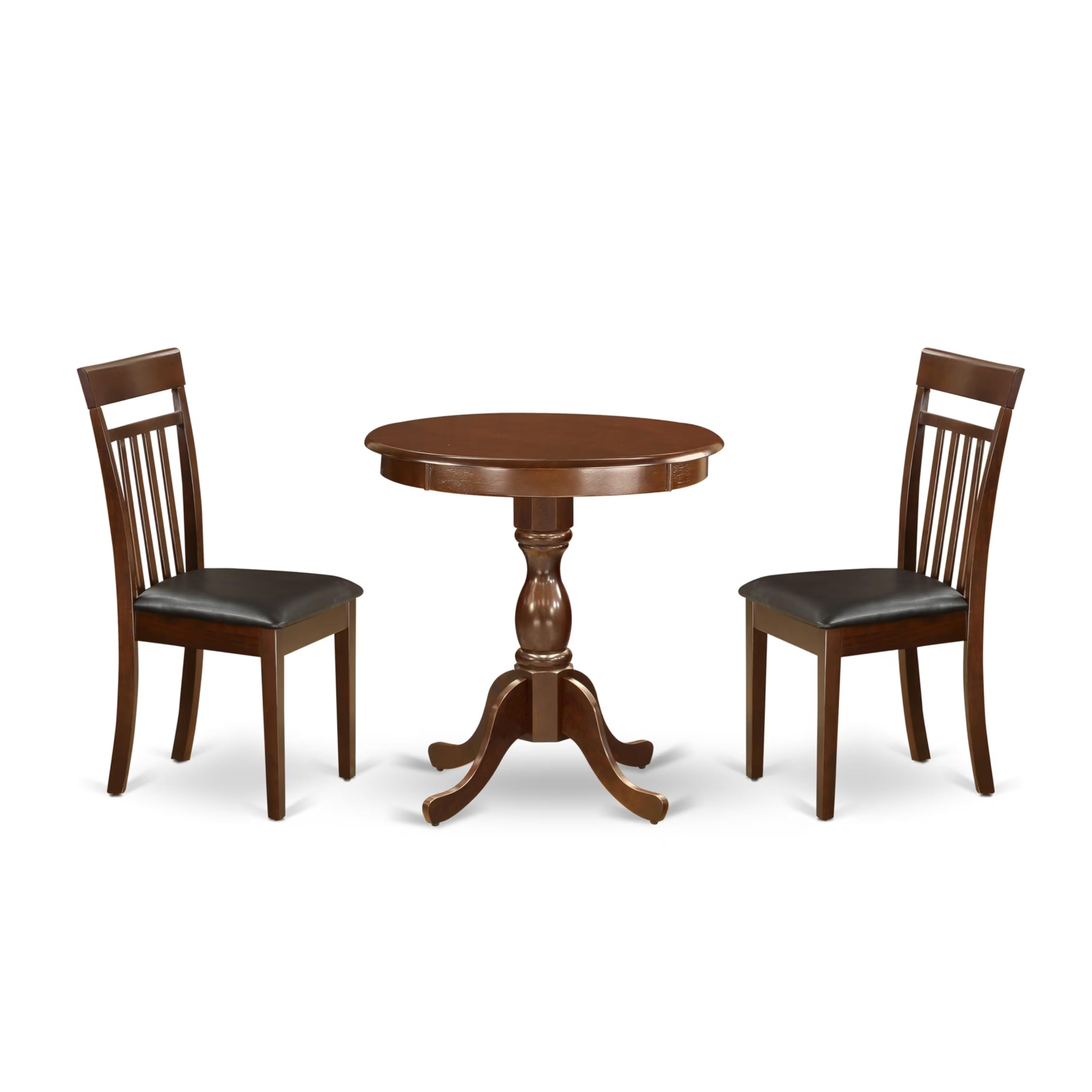 East West Furniture Esca3-Mah-Lc 3 Piece Kitchen Table & Chairs Set Contains A Round Dining Room Table With Pedestal And 2 Faux Leather Upholstered Dining Chairs, 30X30 Inch, Mahogany