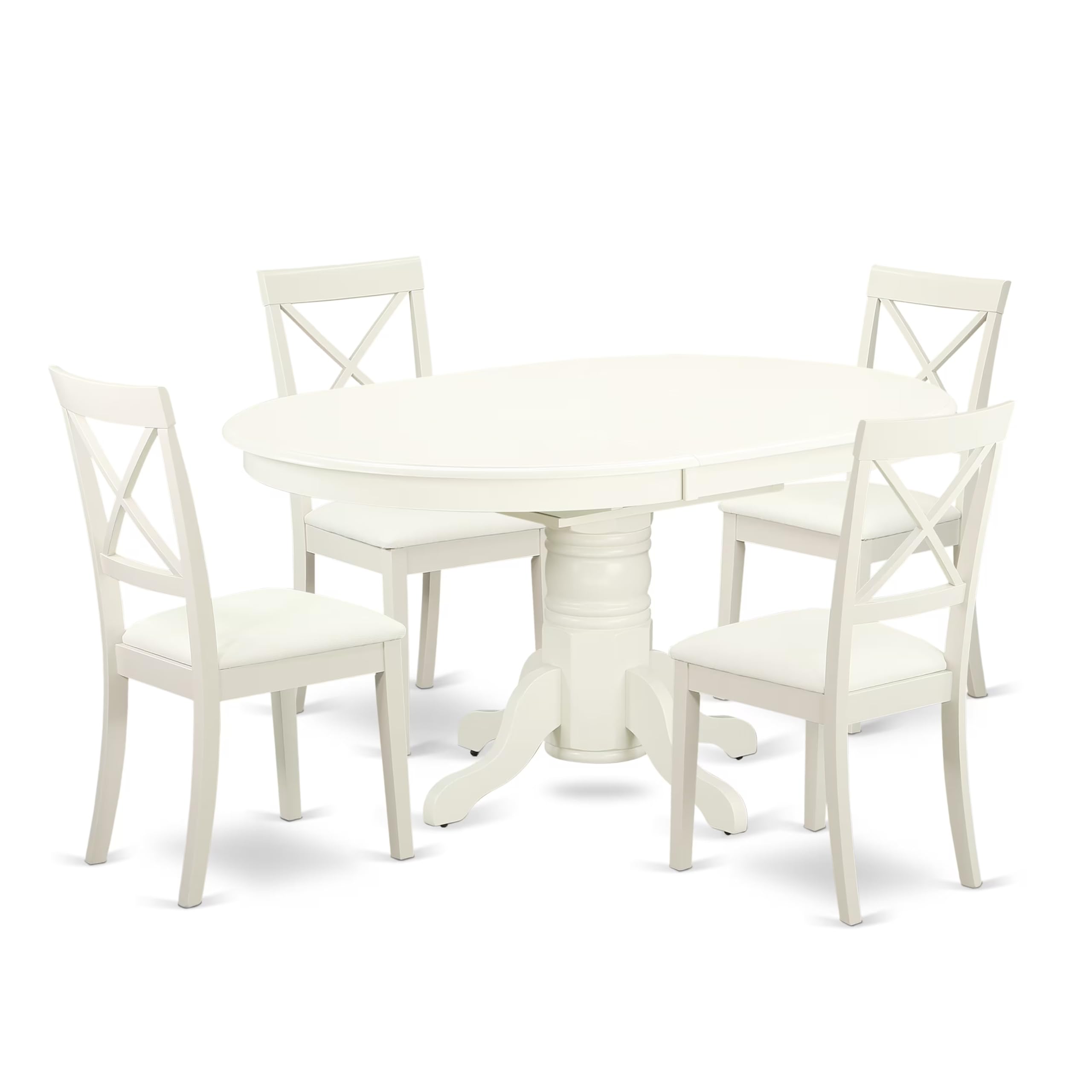 East West Furniture Avbo5-Lwh-Lc 5 Piece Dining Set Includes An Oval Dining Room Table With Butterfly Leaf And 4 Faux Leather Upholstered Chairs, 42X60 Inch, Linen White