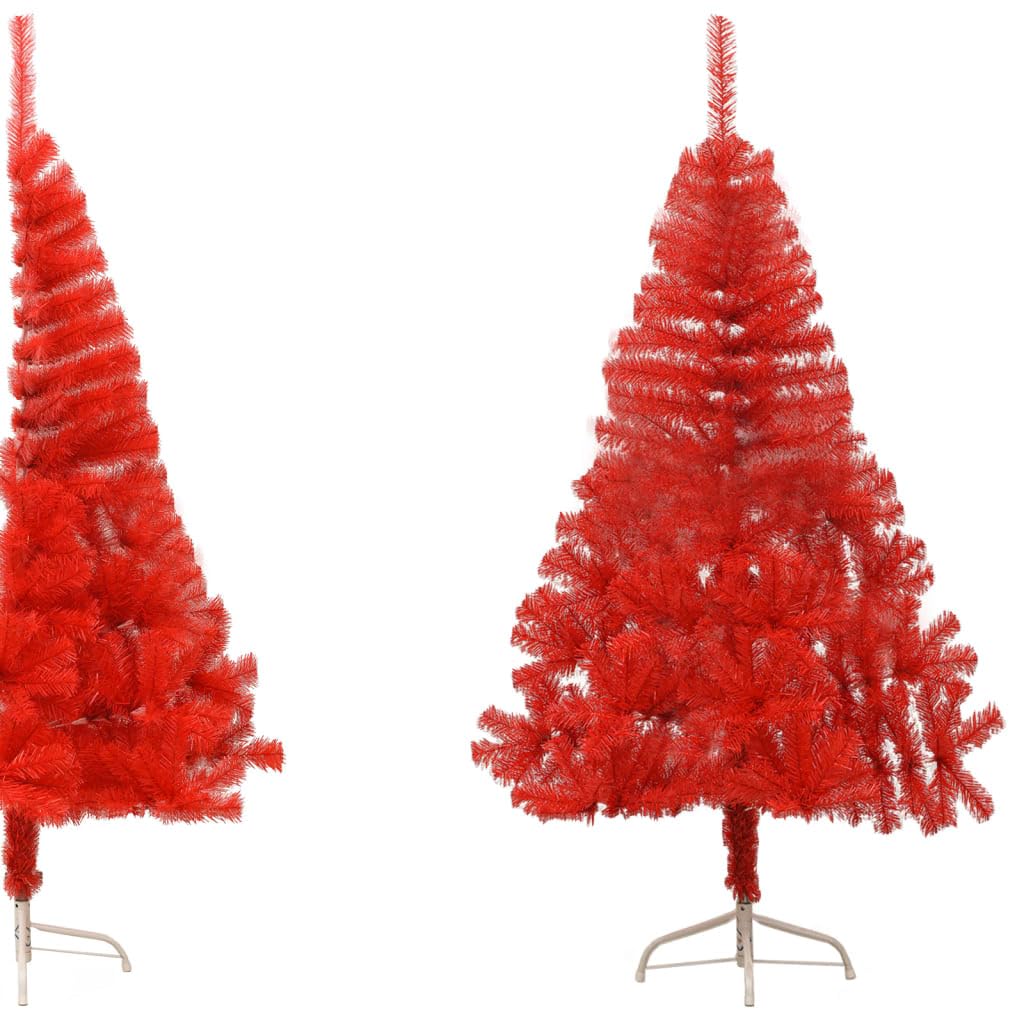 'Vidaxl Red Artificial Half Christmas Tree- Space-Saving Design With Sturdy Steel Stand- In Pvc Material For Home, Office, Lounge- 5 Ft Tall