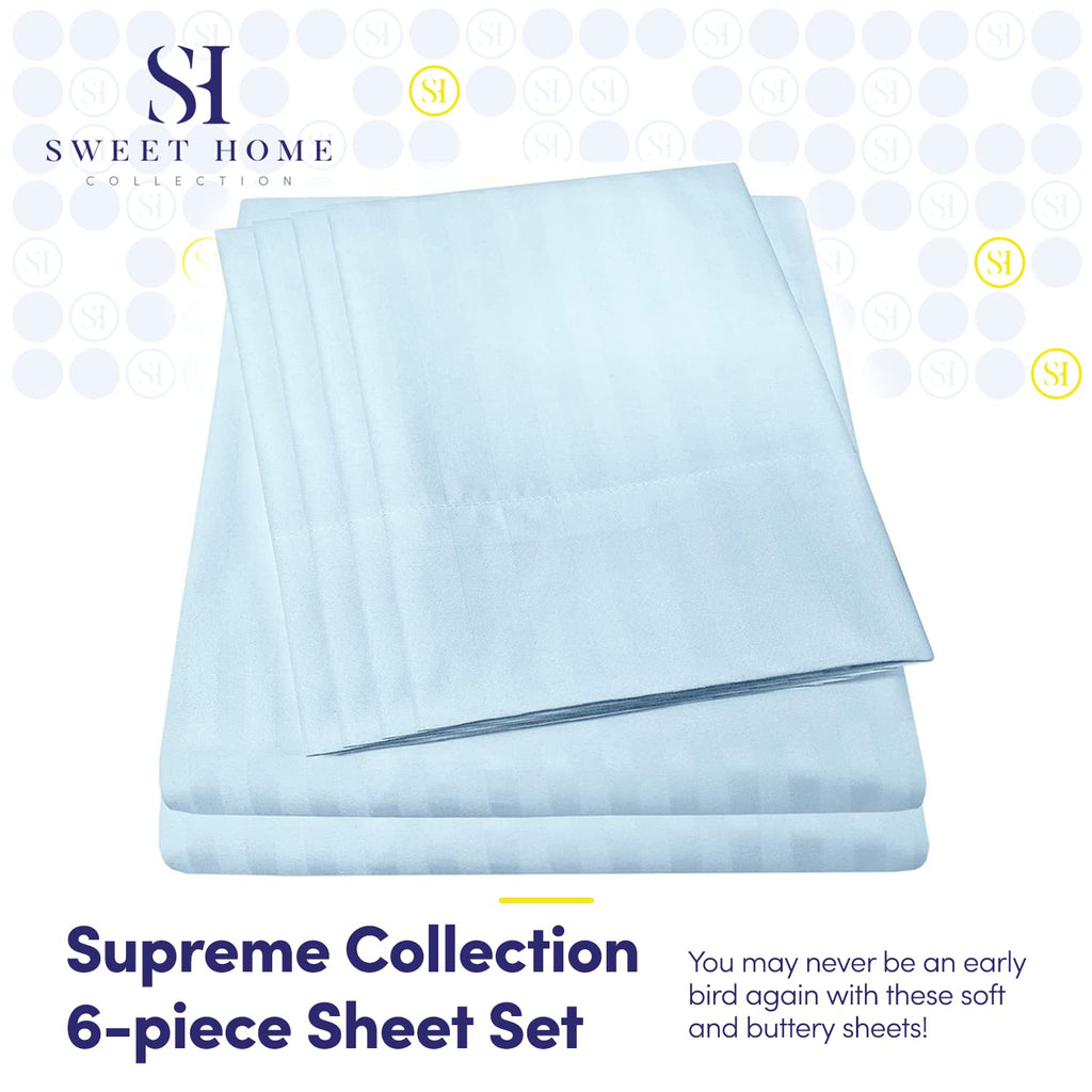 Full Size Bed Sheets - 6 Piece 1500 Supreme Collection Fine Brushed Microfiber Deep Pocket Full Sheet Set Bedding - 2 Extra Pillow Cases, Great Value, Full, Dobby Light Blue