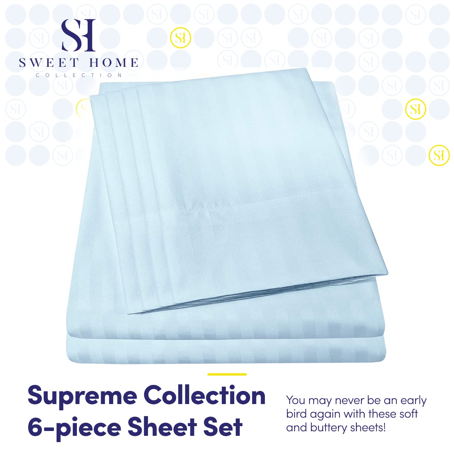 Full Size Bed Sheets - 6 Piece 1500 Supreme Collection Fine Brushed Microfiber Deep Pocket Full Sheet Set Bedding - 2 Extra Pillow Cases, Great Value, Full, Dobby Light Blue