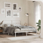 vidaXL Double Bed Frame with Headboard - Robust Metal Construction, Ample Storage, Modern Design - White, 59.1"x78.7"