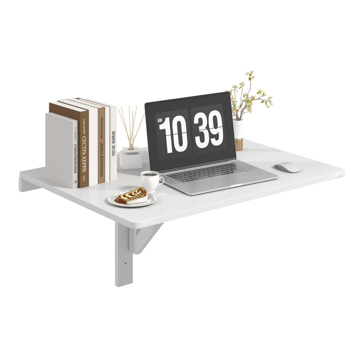 Ifanny Wall Mounted Folding Desk, Fold Down Desk Drop Leaf Table, Laundry Folding Table, Wood Floating Desk For Wall, Foldable Computer Desk Wall Mount, Wall Desks For Small Spaces (White)