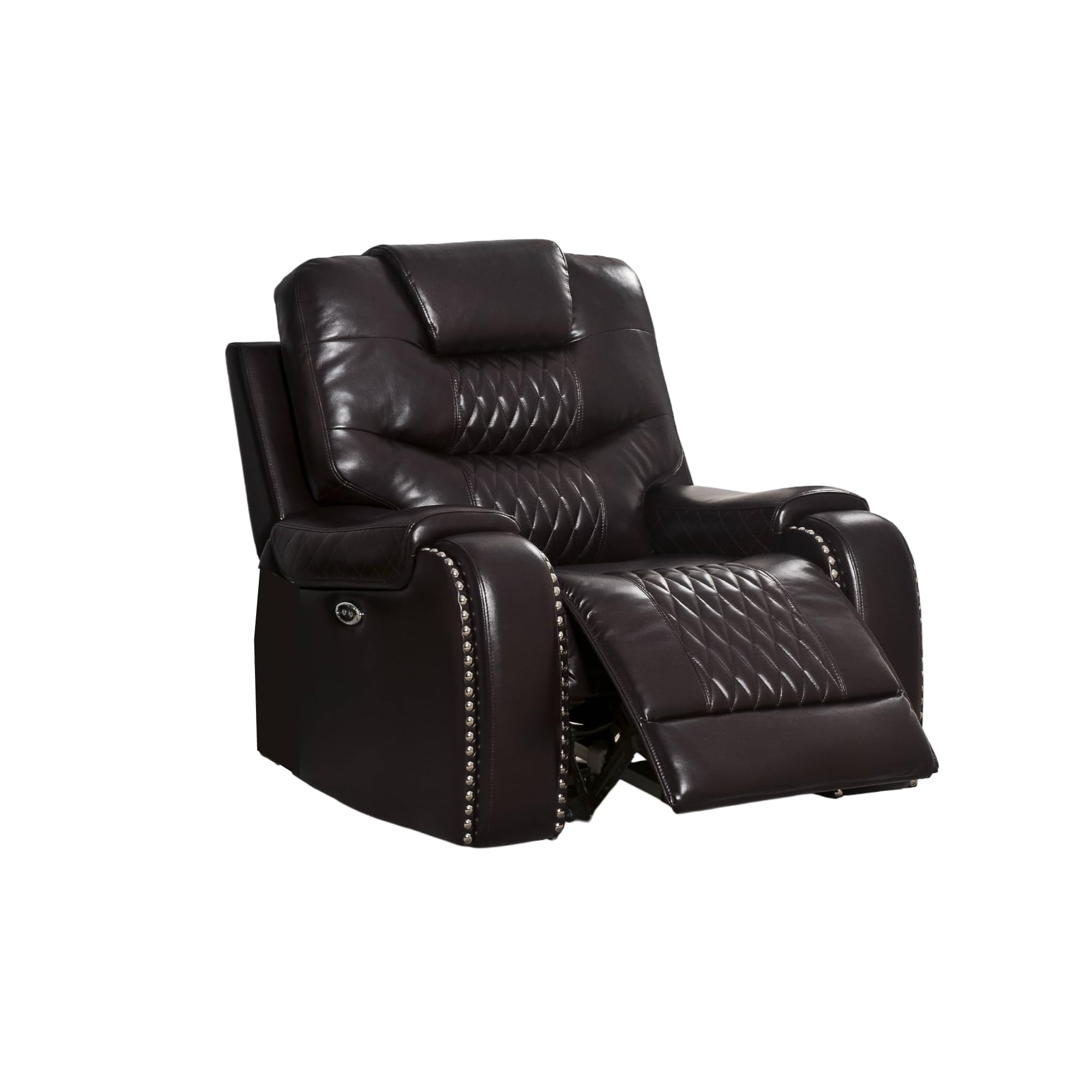 Acme Braylon Faux Leather Tufted Power Motion Recliner In Brown
