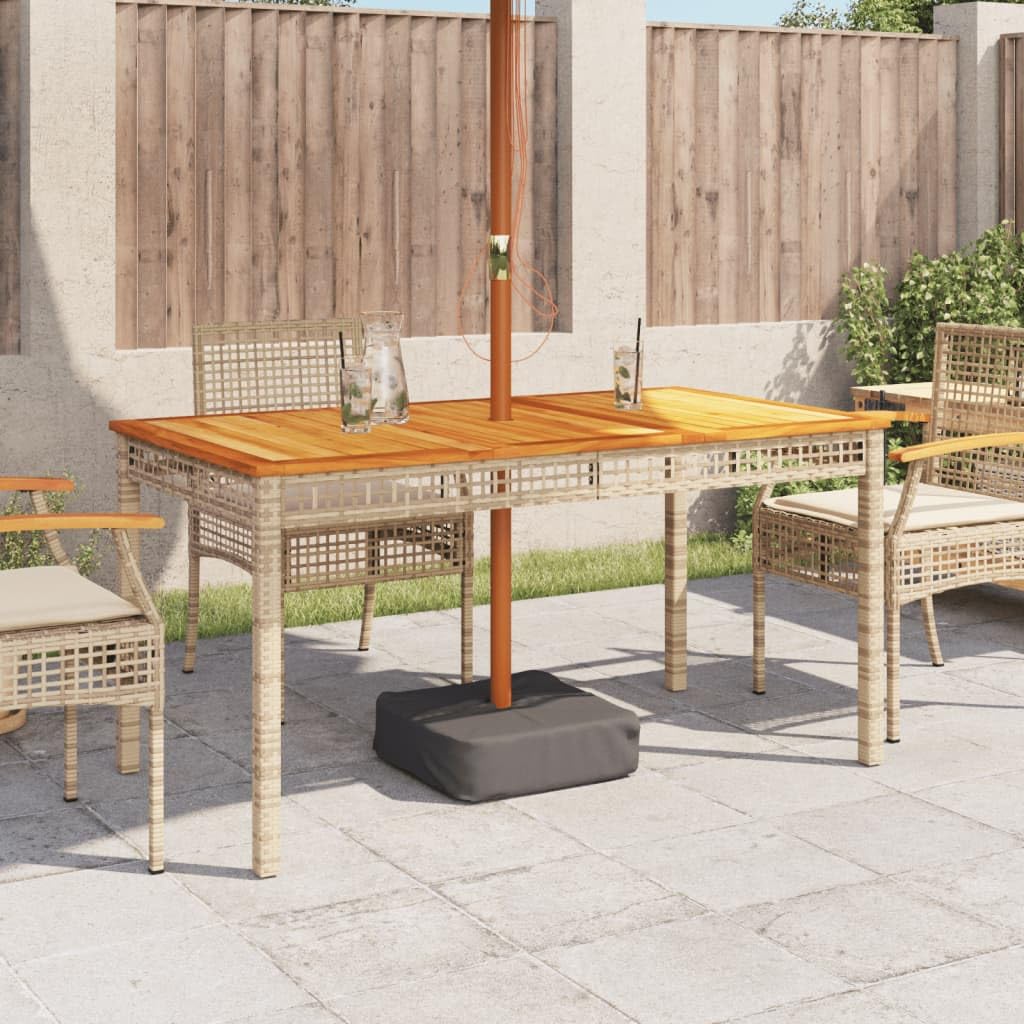 vidaXL Patio Table Beige Poly Rattan & Acacia Wood - Outdoor Dining Furniture for Garden, Backyard, Patio - UV-Resistant, 55.1"x31.5"x29.5"