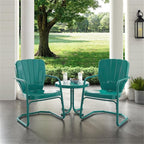 Crosley Furniture Ridgeland 3-Piece Outdoor Chair and Side Table Set, Retro Metal Bistro Patio Sets for Deck, Turquoise