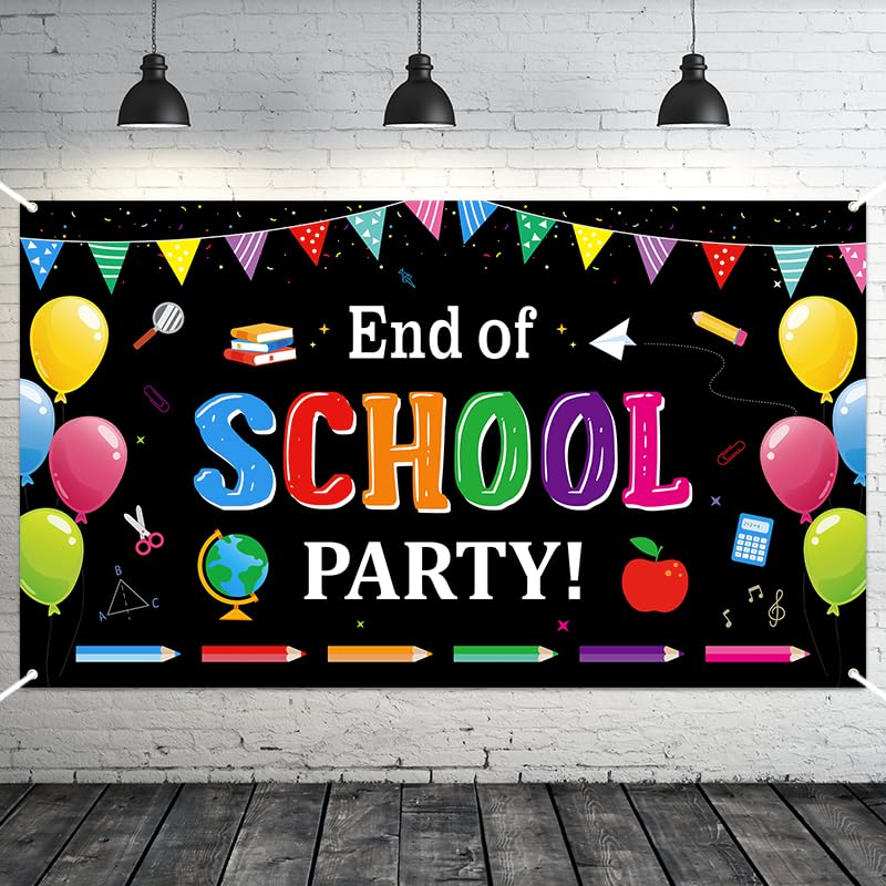 Watinc End Of School Party Backdrop - Xtralarge Graduation Party Photo Studio Booth Backdrops Props, Colorful Balloon Ruler Pens