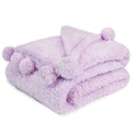 Pavilia Lavender Sherpa Throw Blanket For Couch, Warm Plush Pom Pom Blanket Throw Twin, Fuzzy Sofa Blanket Throw For Bed, Lightw