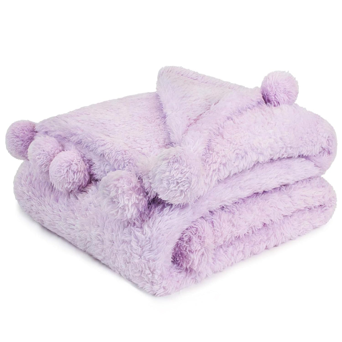 Pavilia Lavender Sherpa Throw Blanket For Couch, Warm Plush Pom Pom Blanket Throw Twin, Fuzzy Sofa Blanket Throw For Bed, Lightw